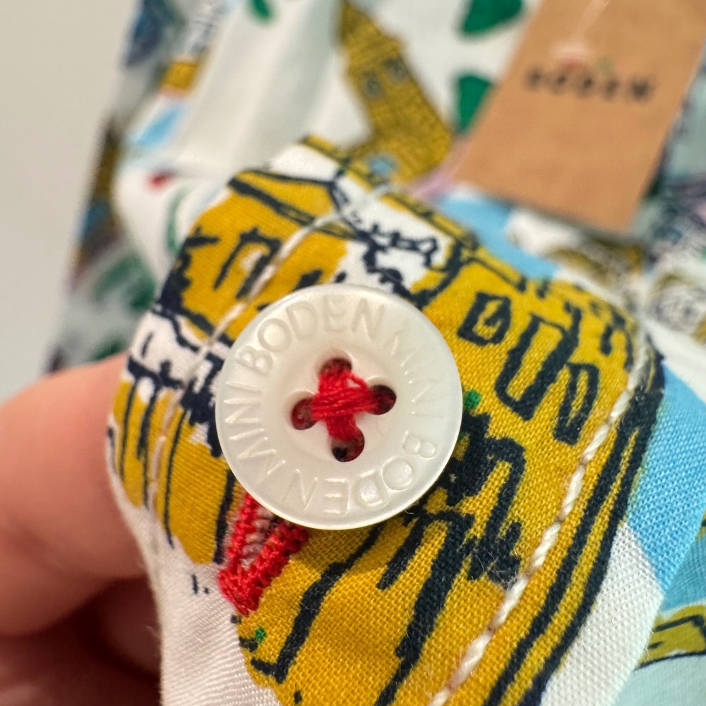 Mini Boden Kids London City Print Button Down Shirt White Multi 6-7Y NWT - Picture 7 of 10